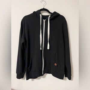 DOUBLJU Black Full Zip Up Hoodie Sweatshirt Women’s Sz XL EUC